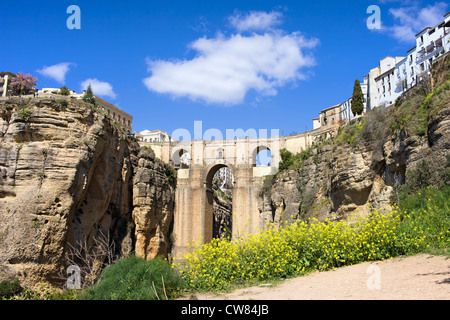 Neue Brücke (Spanisch: Puente Nuevo), das aus dem 18. Jahrhundert in Ronda Stadt auf hohe Klippen, Andalusien, Spanien. Stockfoto