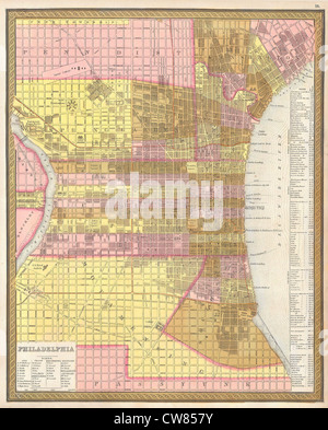 1846-Straßenkarte oder Plan von Philadelphia, Pennsylvania Stockfoto