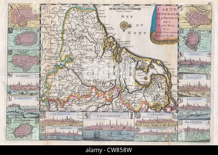 1710 De La Feuille Landkarte von den Niederlanden, Belgien und Luxemburg Stockfoto