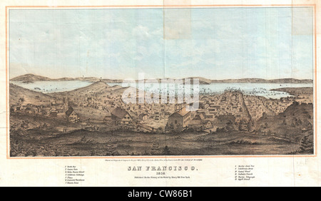 1856 Henry Bill Karte und Blick auf San Francisco, Kalifornien Stockfoto