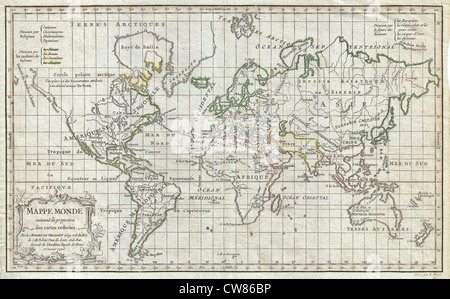 1784 Vaugondy Weltkarte auf Mercator-Projektion Stockfoto