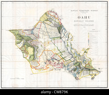 1902-Grundbuchamt-Karte der Insel von Oahu, Hawaii (Honolulu) Stockfoto
