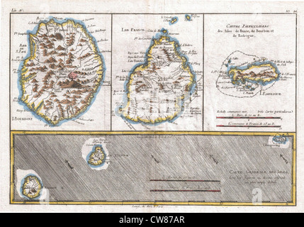 1780 Raynal und Bonne Karte der Maskarenen, Reunion, Mauritius, Bourbon Stockfoto