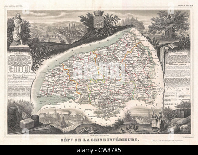 1852 Levasseur Map of the Department De La Seine Inferieure, Frankreich Stockfoto