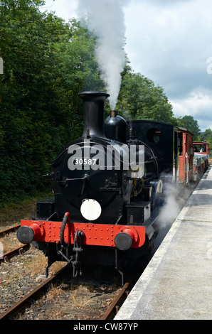 Bodmin & Wenford Railway, Cornwall, England. Dampfmaschine (Victorian Beattie gut Tank) an Wenford Station. Stockfoto