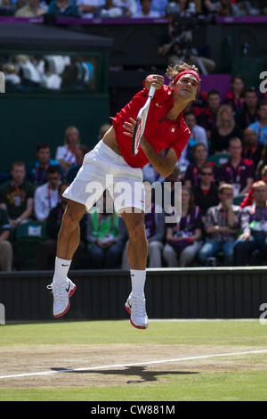 Roger Federer (SUI) gewinnt die Silbermedaille im Herren Tennis Finale bei den Olympischen Sommerspielen 2012 in London Stockfoto