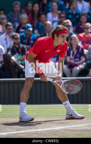 Roger Federer (SUI) gewinnt die Silbermedaille im Herren Tennis Finale bei den Olympischen Sommerspielen 2012 in London Stockfoto