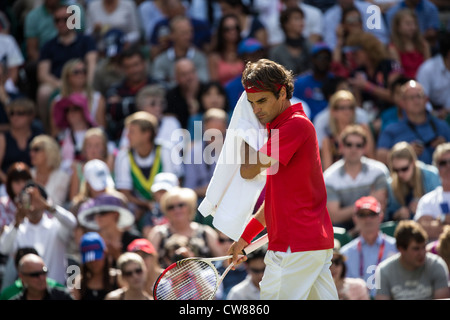 Roger Federer (SUI) gewinnt die Silbermedaille im Herren Tennis Finale bei den Olympischen Sommerspielen 2012 in London Stockfoto