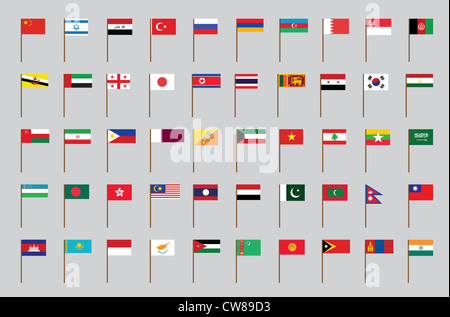 Satz von Flags von Asia Abbildung Stockfoto