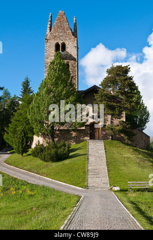 Celerina, Schweiz. Kirche San Gian Kirche. Stockfoto