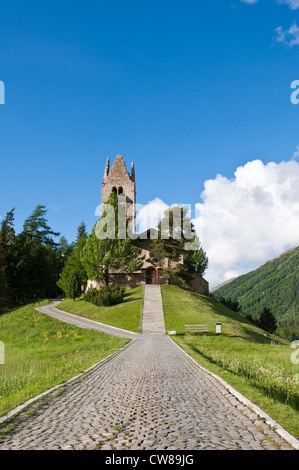 Celerina, Schweiz. Kirche San Gian Kirche. Stockfoto