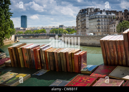 Ein Buch-Stall (Bouquiniste) am Ufer der Seine in Paris, Frankreich Stockfoto