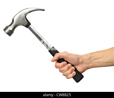 Großen Hammer in der Hand isoliert auf weißem Hintergrund Stockfoto