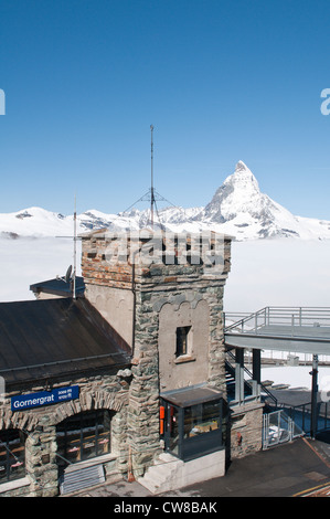 Peak Gornergrat, Schweiz. Matterhorn von oben auf den Gornergrat. Stockfoto