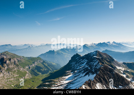 Jungfrau Region, Schweiz. Jungfraumassiv vom Schilthorn-Gipfel. Stockfoto