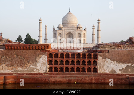 Ein Blick auf das Taj Mahal von Moonlight Garden, Mahtab Bagh Stockfoto