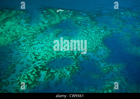 Luftaufnahme von Upolu Cay und Korallenriff und clam Betten am Great Barrier Reef Coral Sea an der Küste von Queensland Australien Stockfoto