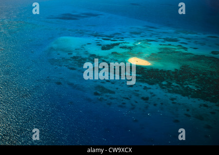 Luftbild von Upolu Cay und Korallenriff und Muschel Betten im Korallenmeer am Great Barrier Reef vor der Küste von Queensland Australien Stockfoto