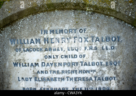 William Henry Fox Talbots Grab in Lacock Stockfoto