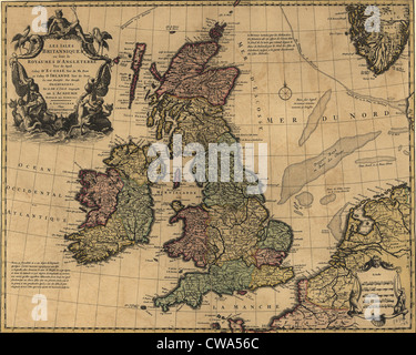 Britischen Inseln im frühen 18. Jahrhundert Karte mit internen Abteilungen, die unter der Regierung des Vereinigten Königreichs vereinigt wurden. Stockfoto