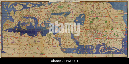 1154, integriert Charta Rogeriana, eine arabische mittelalterliche Weltkarte von Geograph al-Idrisi (1099-1166), zeitgenössische geographische Stockfoto