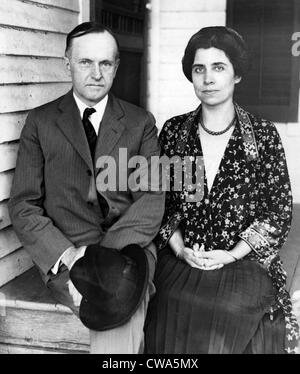 Präsident Calvin Coolidge und First Lady Grace Coolidge in das Haus seines Vaters Hof in Plymouth, Vermont, 1923. Höflichkeit: CSU Stockfoto