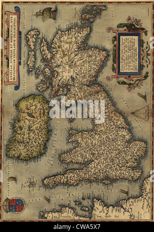 1570-Karte der britischen Inseln. Von Abraham Ortelius, Theatrvm Orbis Terrarvm. Stockfoto