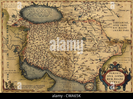 1570-Karte von Persien, von Abraham Ortelius Atlas "Theatrvm Orbis Terrarvm" (Inbegriff des Theaters von der Worlde). Stockfoto