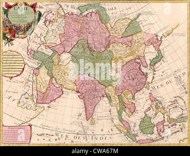 1700 französischen Karte des asiatischen Kontinents und Inseln von Ostindien. Zentralen und westlichen Asien von den Tataren besetzt sind. Stockfoto