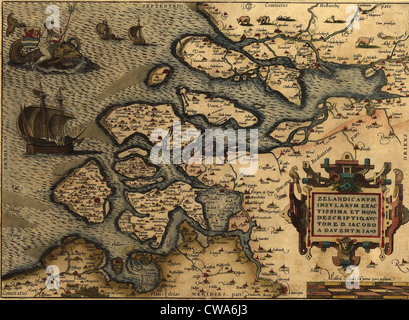 1570-Karte von Zeeland (Nordbrabant). Von Abraham Ortelius Atlas, "Theatrvm Orbis Terrarvm." Stockfoto