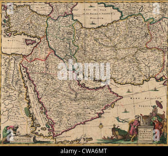 1666-Karte von Südwest-Asien, Arabien, Persien und osmanischen Reiches zeigen. Stockfoto