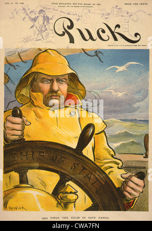 Karikatur mit dem Titel "1902 findet das Ruder in sicheren Händen" zeigt den neuen Präsident Theodore Roosevelt, fest Lenkung "der Stockfoto