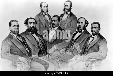 Schwarzen Kongressabgeordneten beim Wiederaufbau. (sitzend) Senator H.R Revels, Mississippi; Rep Benjamin S. Turner, Alabama; Josiah Rep. Stockfoto