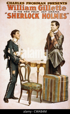 Plakat für William Gillette (1853 – 1937), US-amerikanischer Dramatiker und Schauspieler dargestellt Sherlock Holmes in Stücken schuf er aus der Stockfoto