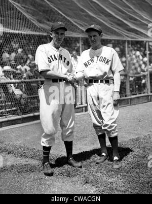 Carl Hubbell & Vernon Lefty Gomez der NYs Riesen und Yankees beginnen Pitcher für die 2. All-Star Game, die Polo Grounds, Stockfoto