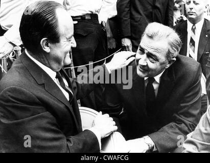 Vizepräsident Hubert Humphrey, Senator Eugene McCarthy, Teilnahme an "Tag der Solidarität" Rallye während der 1968 Presidential Stockfoto