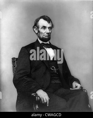 Abraham Lincoln (1809-1865), in 1864 Porträt von Anthony Berger, der für die Gravur Vereinigte Staaten fünf-Dollar-Scheine verwendet wird. Stockfoto