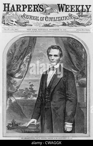 Abraham Lincoln (1809-1856), President-elect, auf der Titelseite von Harpers Weekly Zeitung nach seiner Wahl November 1860 Stockfoto