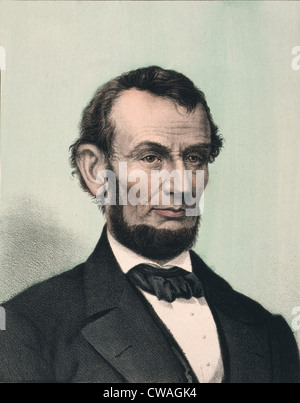 Abraham Lincoln (1809-1865), farbige Lithographie hand nach Lincolns Tod 1865 veröffentlicht. Stockfoto