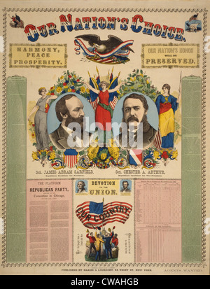 1880 republikanische Kampagne Porträts von Präsidentschaftskandidaten James Garfield und seine Kandidaten für die Vizepräsidentschaft, Chester A. Arthur. Stockfoto