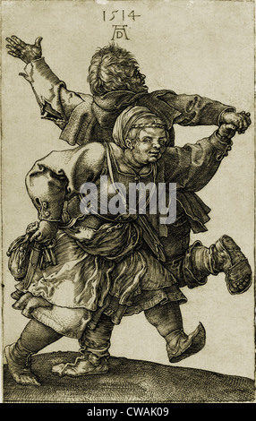 Deutsche Bauern Tanzpaar. Albrecht Dürers Kupferstich von 1514. Stockfoto