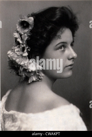 Geraldine Farrar (1882-1967), ganz am Anfang von ihrer Gesangskarriere im Alter von 16 Jahren. Sie würde ihr Debüt in Berlin machen. Stockfoto
