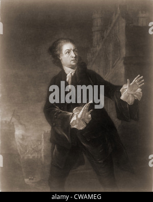 David Garrick (1717-1779), englischer Schauspieler, Schriftsteller und Produzent in der Rolle des Hamlet, 1. Akt, 4. Szene. 1754-Gravur. Stockfoto