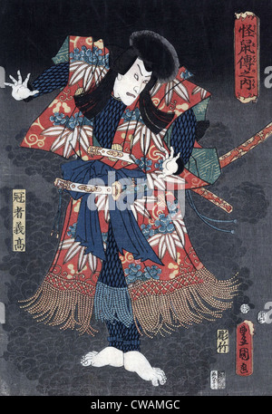 Holzschnitt von Toyokuni Utagawa der Schauspieler Ichikawa Danjuro VIII in der Rolle von Kaja Yoshitaka spielfrei RAIGO AJOR japanise Stockfoto