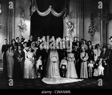 Die Hochzeit von Prinzessin Elizabeth (die zukünftige Königin Elizabeth II), Prinz Philip: Front Row: Prinzessin Margaret (Dritter von Stockfoto