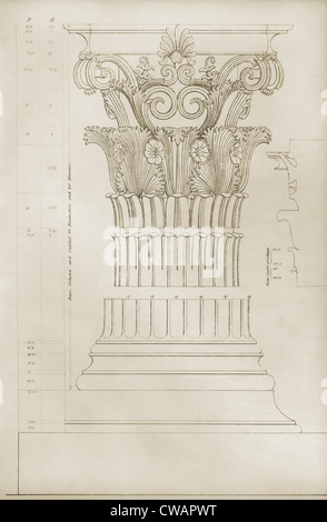 Spalte und Hauptstadt der korinthischen Ordnung vom Denkmal Lysicrates (335 v. Chr.).  Klassischen griechischen Architektur formuliert Stockfoto