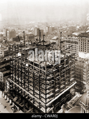 Woolworth Building Stahlrahmenstruktur im Bau, New York City, 2. Februar 1912. Stockfoto