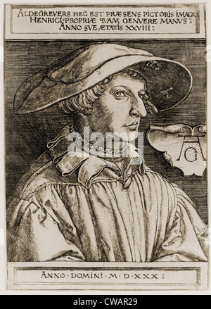 Heinrich Aldegrever (1502-1561), deutscher Maler und Kupferstecher in ein Selbstporträt von 1530. Stockfoto