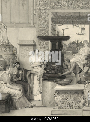 Drucken, basierend auf einem Lawrence Alma Tadema (1836-1912) Malerei, zeigt eine römische Familie der Männer, Frauen und Kinder bewundern ein Stockfoto
