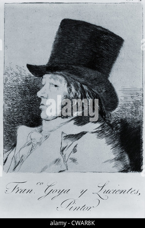 Francisco Goya (1746-1828), Selbstporträt, Radierung in einen Zylinder. Ca. 1795. Stockfoto